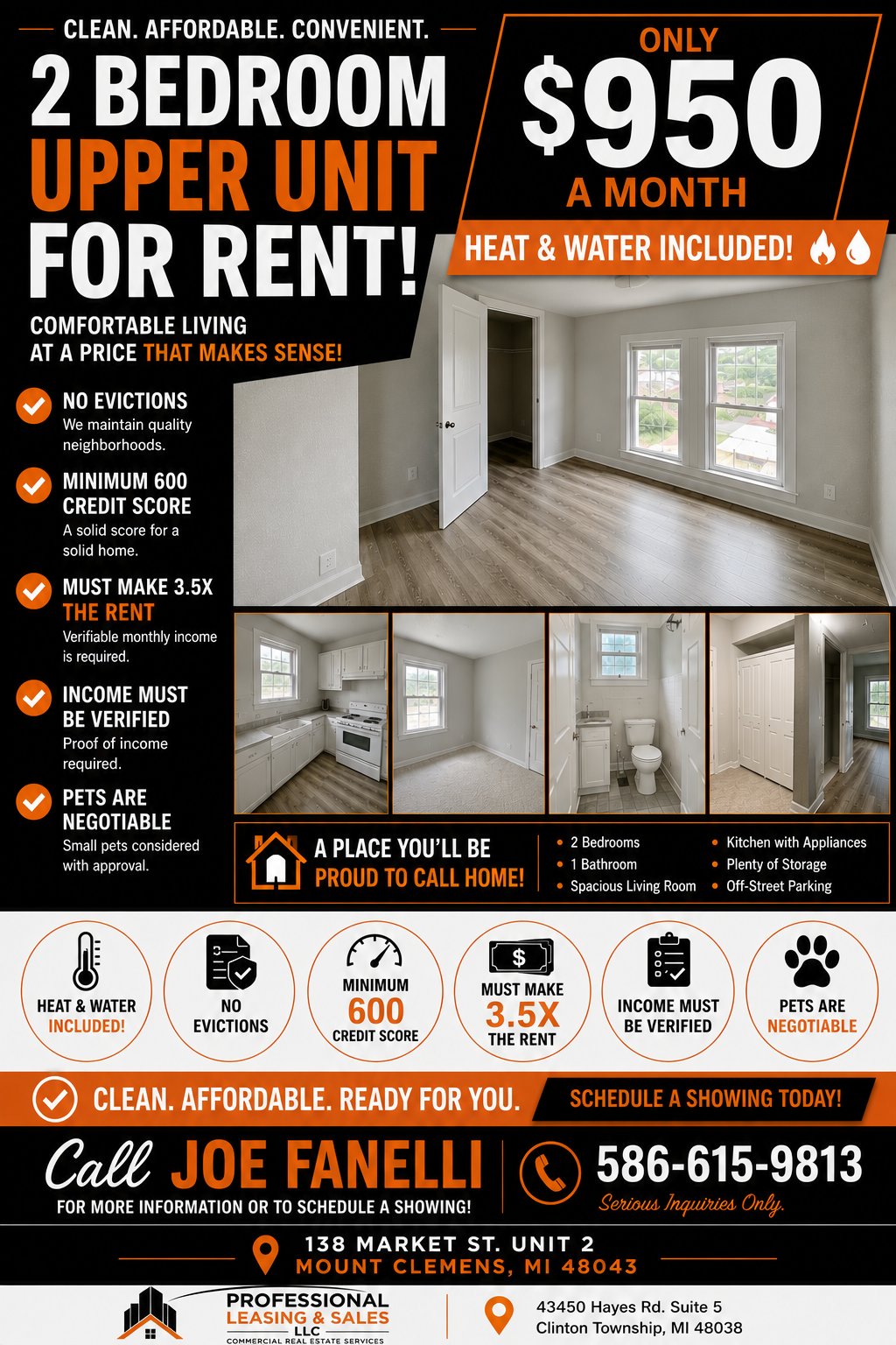 138 Market St, Unit 2 — 2 Bedroom Upper, Mount Clemens, MI 48043